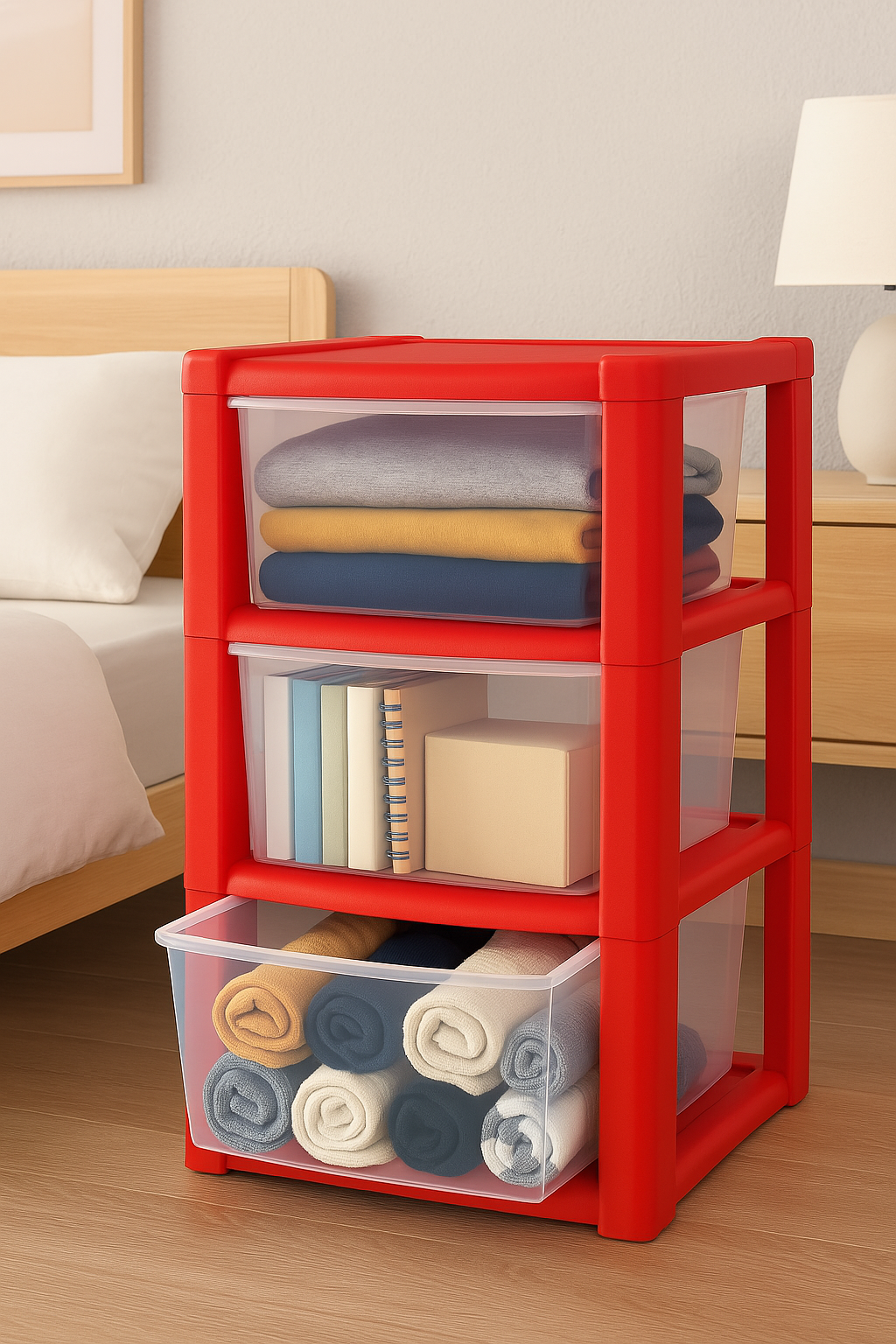 Plastic 3 Tier Drawer Tower Unit Chest Drawer School Office Home Storage