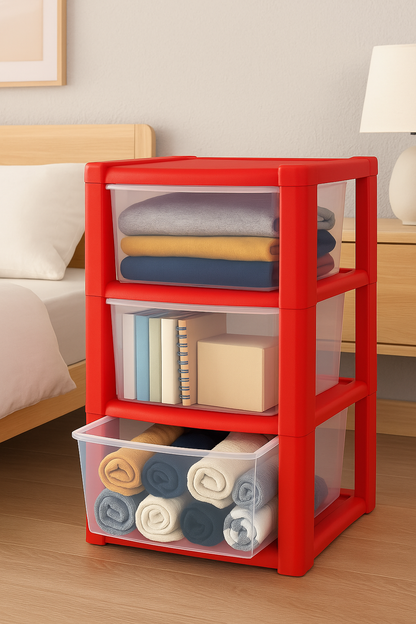 Plastic 3 Tier Drawer Tower Unit Chest Drawer School Office Home Storage