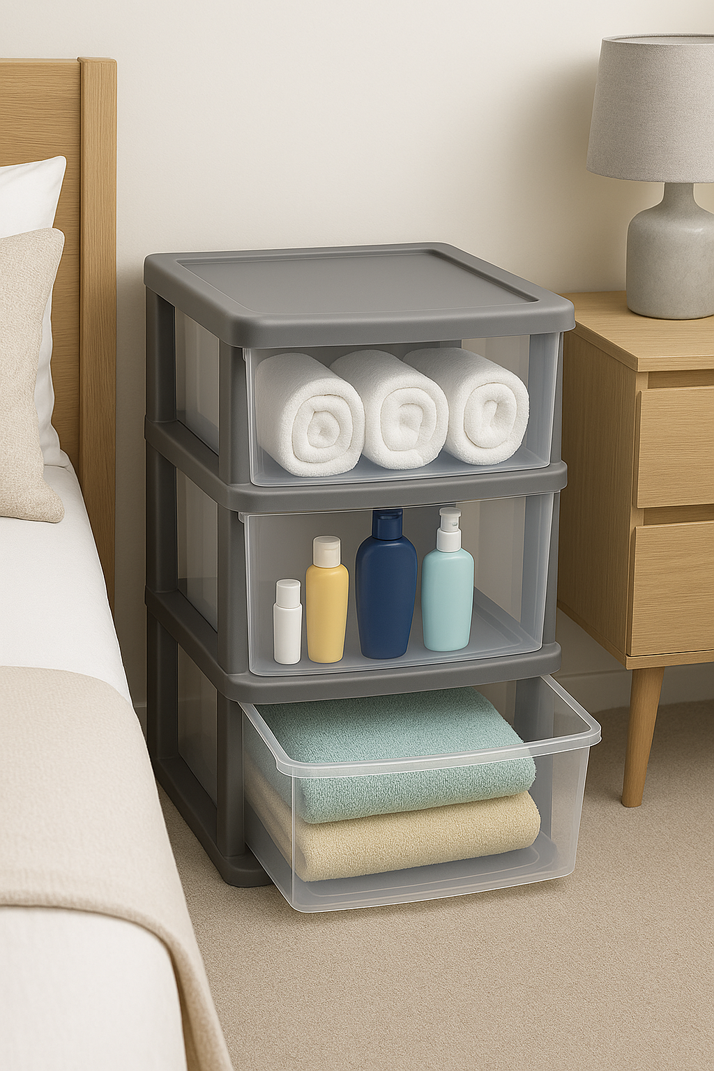 Plastic 3 Tier Drawer Tower Unit Chest Drawer School Office Home Storage