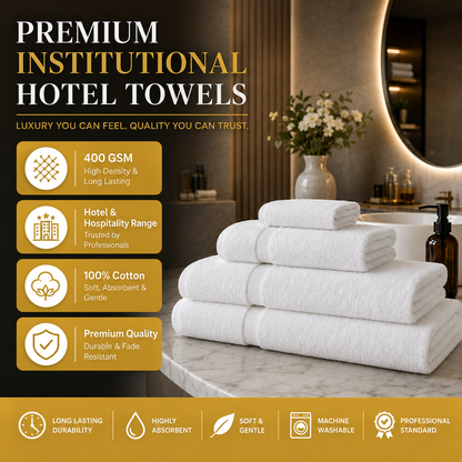 White 400 GSM 100% Cotton Ring Spun Hotel Towels – Soft Absorbent Multipack Face, Hand, Bath & Bath Sheet