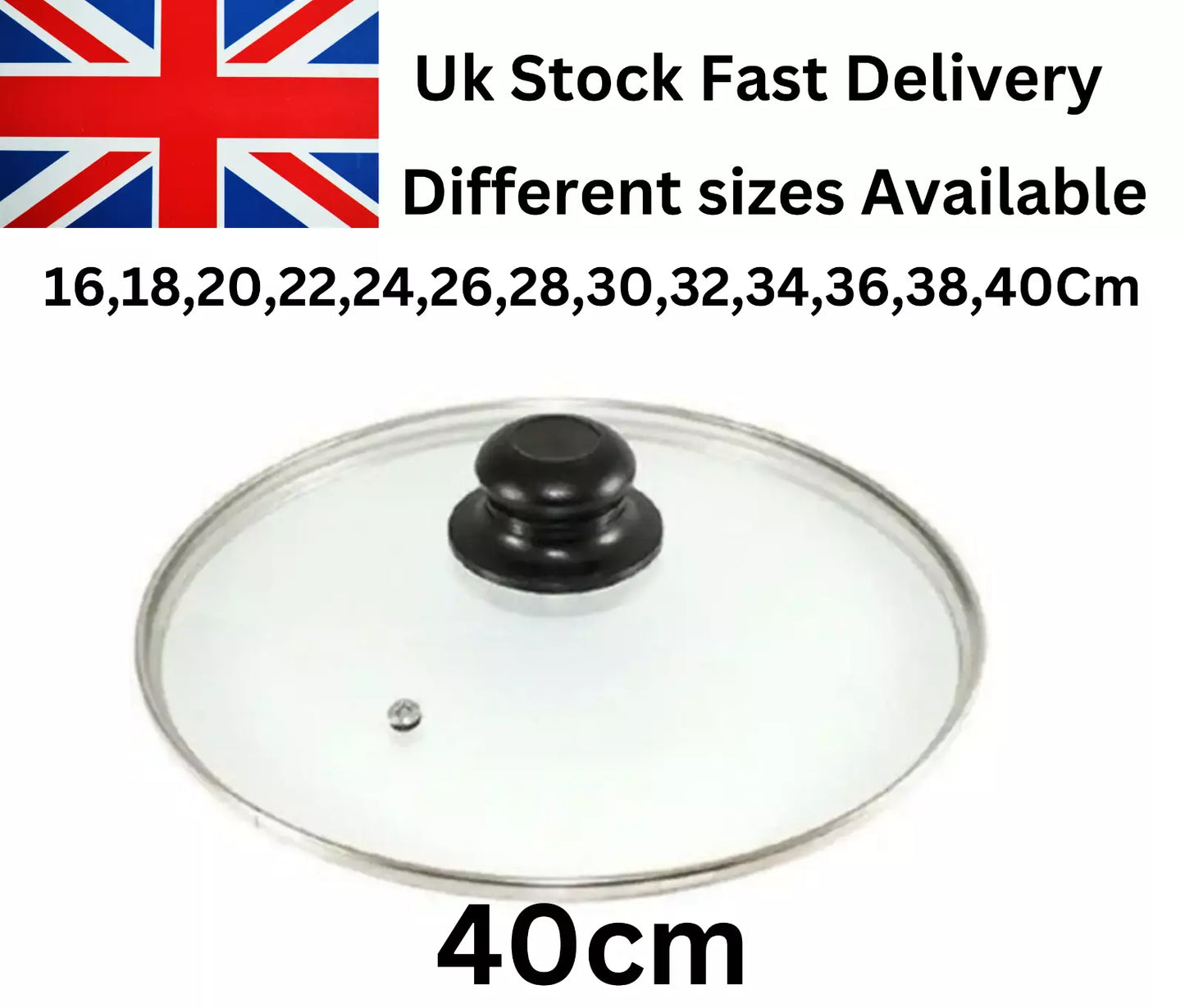 Glass Lids Saucepan Wok Casserole Frying Pan Lid 16 18 20 22 24 26 28 30 32 34cm