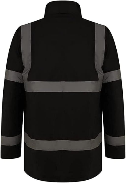 Men’s Hi Vis Safety Parka Jackets Reflective Waterproof Workwear Padded Top Security Hooded Long Coats