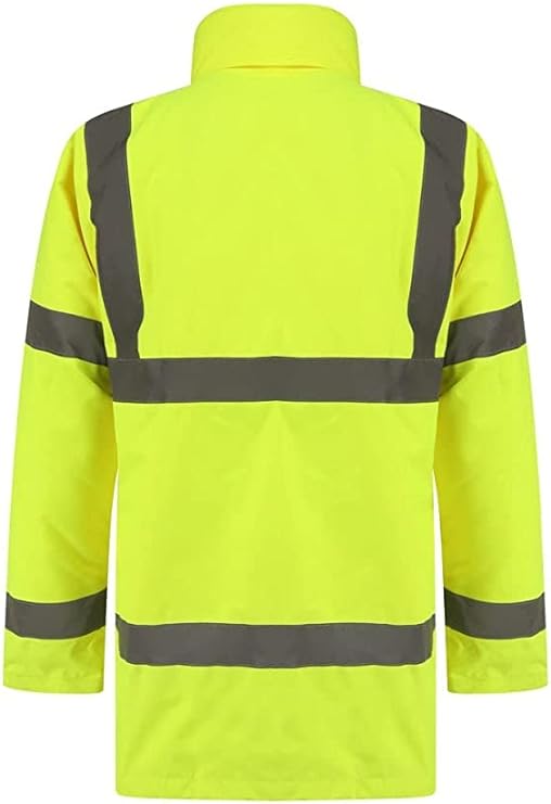 Men’s Hi Vis Safety Parka Jackets Reflective Waterproof Workwear Padded Top Security Hooded Long Coats