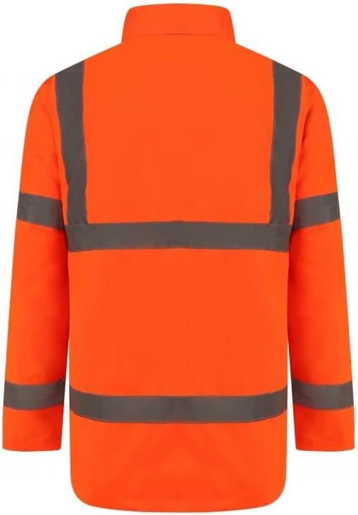 Men’s Hi Vis Safety Parka Jackets Reflective Waterproof Workwear Padded Top Security Hooded Long Coats