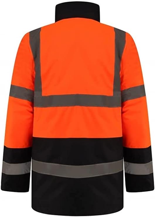 Men’s Hi Vis Safety Parka Jackets Reflective Waterproof Workwear Padded Top Security Hooded Long Coats