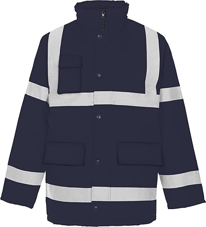 Men’s Hi Vis Safety Parka Jackets Reflective Waterproof Workwear Padded Top Security Hooded Long Coats