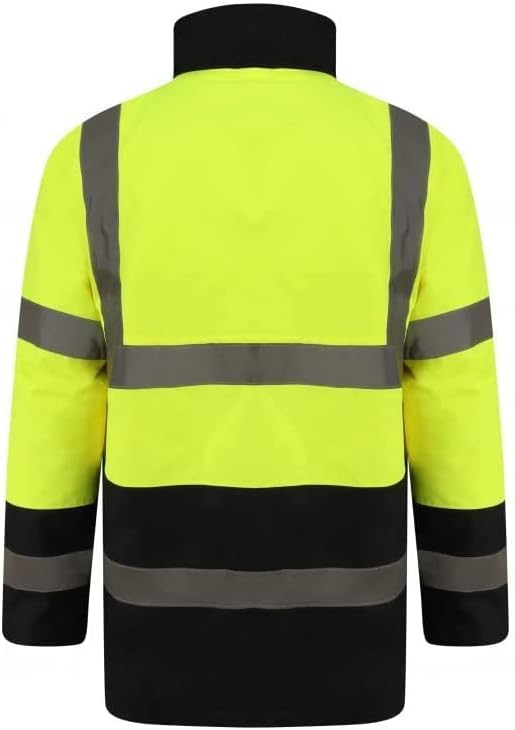 Men’s Hi Vis Safety Parka Jackets Reflective Waterproof Workwear Padded Top Security Hooded Long Coats