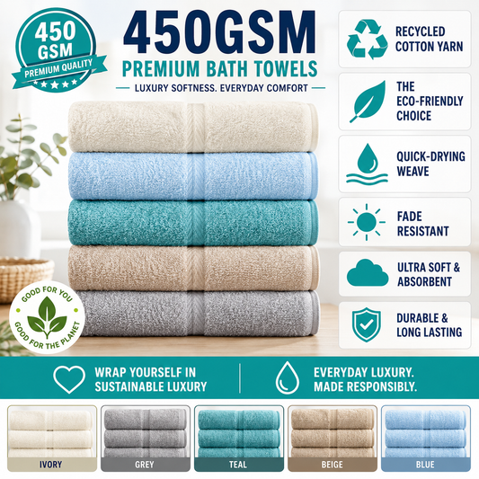 450 GSM Soft-Touch Cotton Rich Value Range Towels – Multipack Face, Hand, Bath & Bath Sheet in 6 Colours