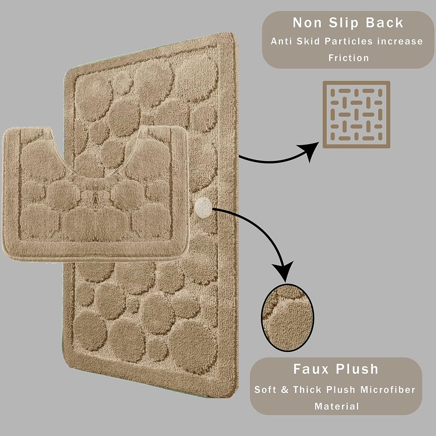 Cali Bubbles 2 Piece Bath Mat & Pedestal Set Non Slip Soft Absorbent Toilet Bathroom Mats Sets