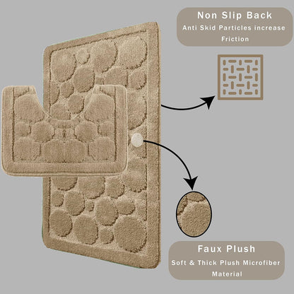 Cali Bubbles 2 Piece Bath Mat & Pedestal Set Non Slip Soft Absorbent Toilet Bathroom Mats Sets