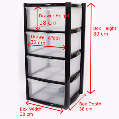 4 Drawers Plastic Storage Tower Unit Organizer Home Office School Desktop Clear Storage Chest for Clothes Toys Art Supplies Stationary Shoes