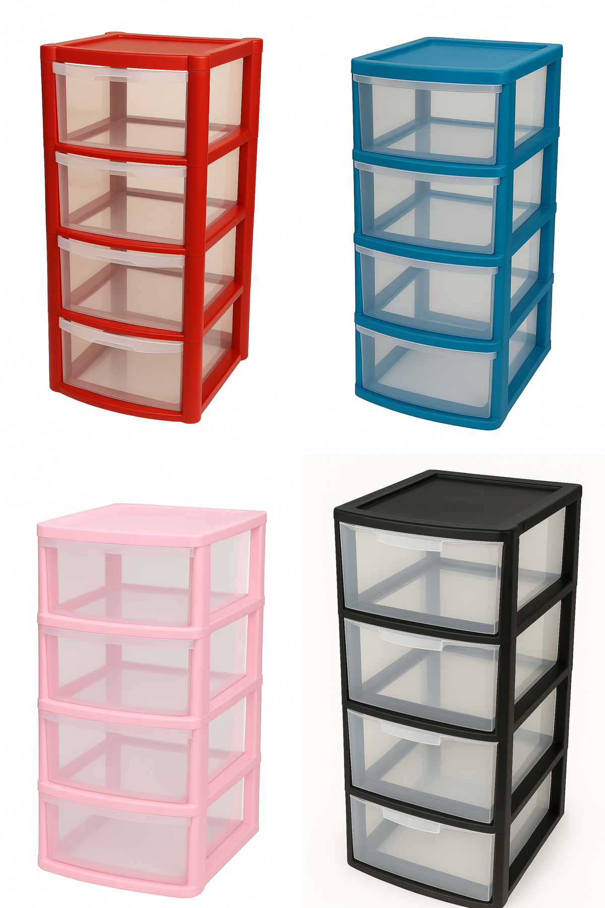 4 Drawers Plastic Storage Tower Unit Organizer Home Office School Desktop Clear Storage Chest for Clothes Toys Art Supplies Stationary Shoes