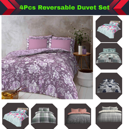4 Pcs Complete Duvet Cover Set With Matching Bed Sheet & Pillowcases Essentials Single Double King