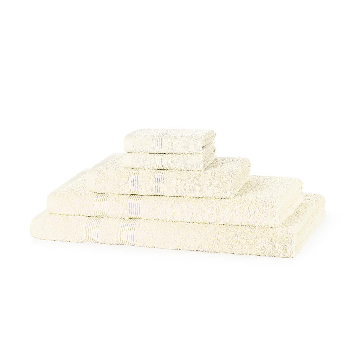 500 GSM 5 Piece Cotton Towel Bale Set stacked luxury bathroom display