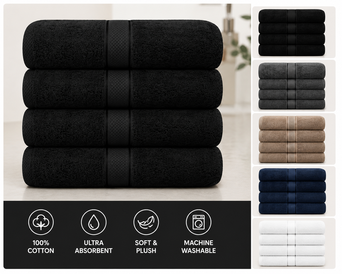 500GSM 2pcs / 4pcs Bath Towel 100% Cotton Quick Dry 70x140cm Towel Set