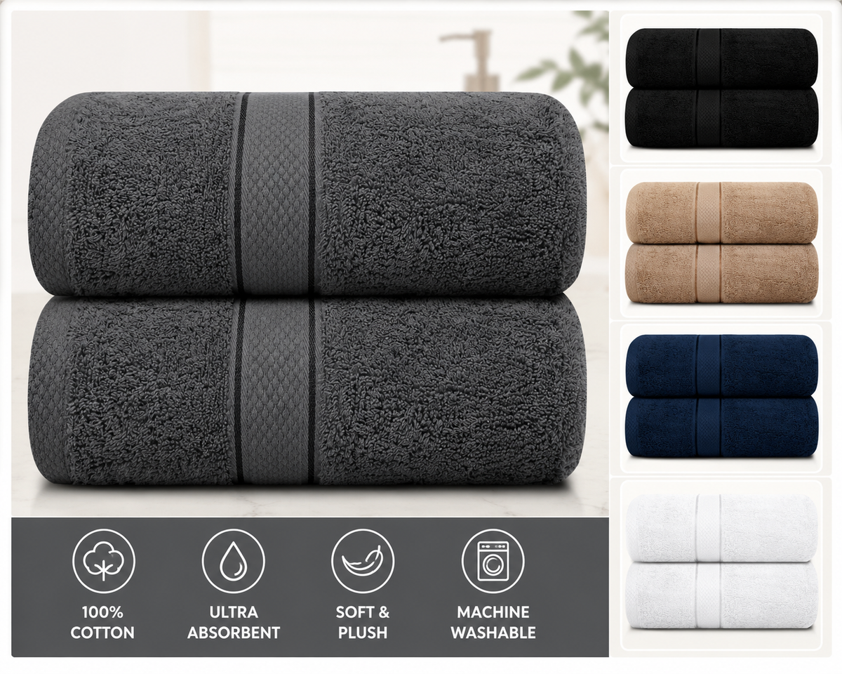 500GSM 2pcs / 4pcs Bath Towel 100% Cotton Quick Dry 70x140cm Towel Set