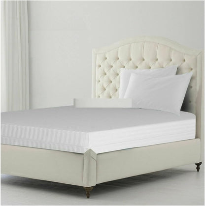 White Stripe Mattress Protector Total Zipper Encasement Cover Bug-Proof, Non-Noisy, Anti-Allergy Fitted Zip Encased Mattress Topper White