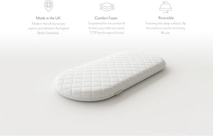 Baby Moses Basket Mattress UK Made – Breathable Foam Crib/Pram/Cradle Mattress, Thick Quilted Soft Padding for Newborns, Oval Shaped, Comfortable & Supportive Baby Bedding