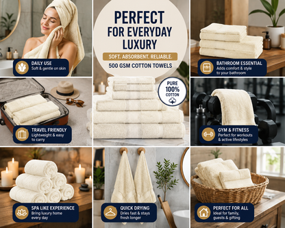 9 Piece 500GSM Towel Bale Set - 4 Face Cloths, 2 Hand Towels, 2 Bath Towels, 1 Bath Sheet - 13 colours