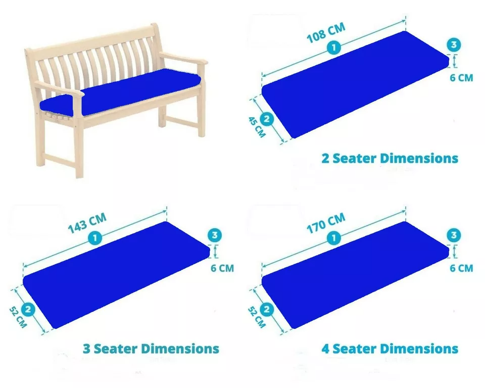 Outdoor 2/3/4 Seater Bench Pad Waterproof Fabric Garden Furniture Seat Cushions