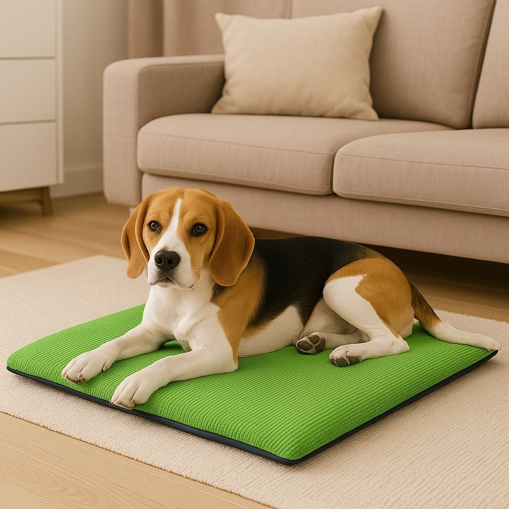 Fleece pet mat colour range showing all nine available shades