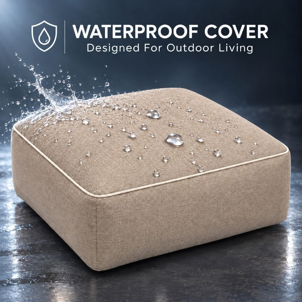 Deflated pouf folded flat for storage in a cupboard or car boot
