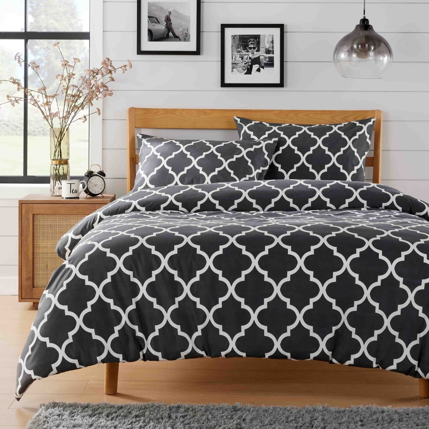 Marrakesh & Boston Grey Duvet Cover Set Pillowcase Print Check Bedding All Sizes