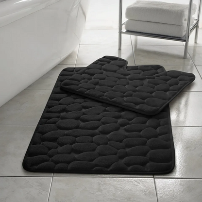 2 Piece Pabble Bath Mat Set Memory Foam Non Slip Rubber Pedestal Toilet Bathroom