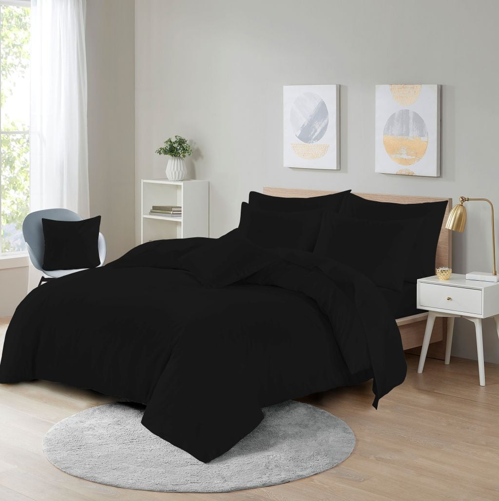 Soft microfibre quilt cover and pillowcases styled in a modern bedroom