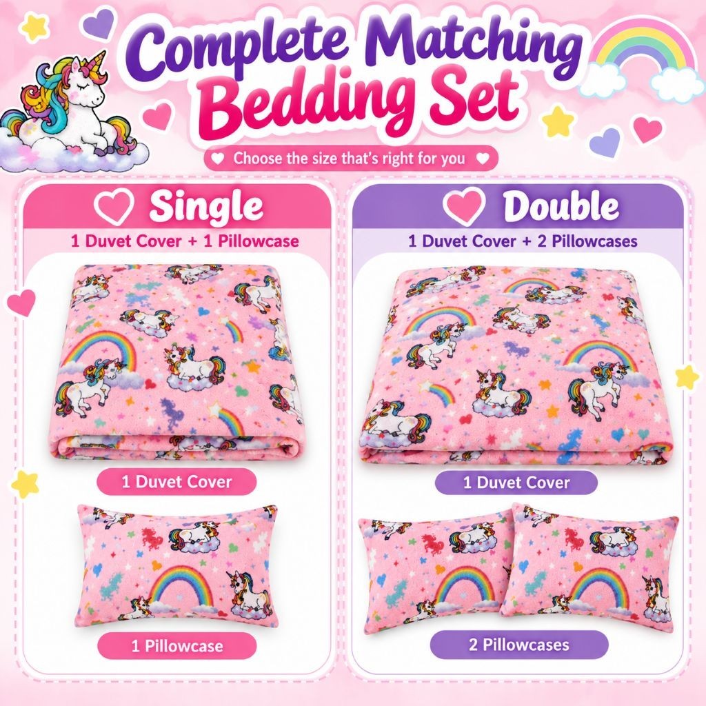Double size teddy fleece duvet cover set with two matching pillowcases
