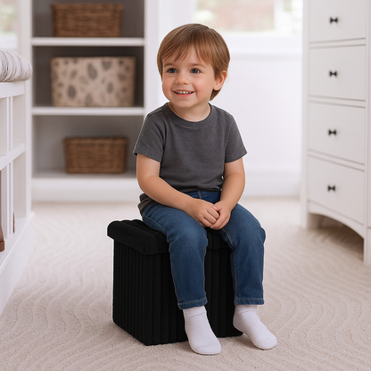 Ribbed Storage Box Large Capacity Ottoman Multi-Purpose Seat Foot Stool Toys Box