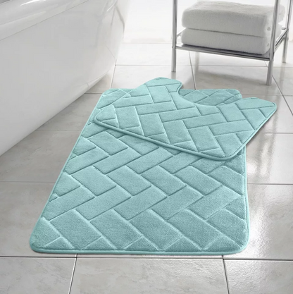 Memory Foam Non Slip Bath Mat Set 2 Piece Rubber Pedestal Toilet Bathroom Rug