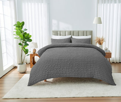 Truro  Seersucker Duvet Cover Set Soft Breathable Bedding Quilt Double King Size