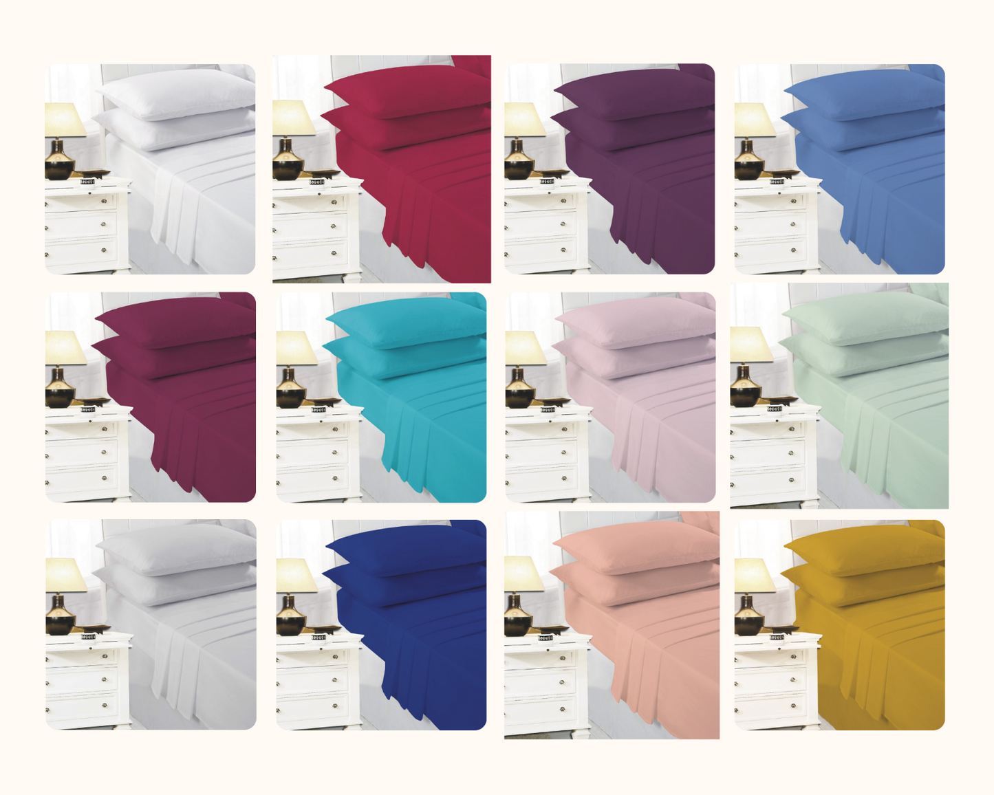 Easy Care Plain Dyed Fitted Bed Sheets 4 Ft Bunk Single Double King Super King