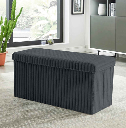 OTTOMAN STORAGE BOX Ribbed Foldable Toybox Folding Pouffe Bench Chair Seat Stool