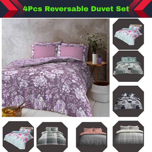 4 Pcs Complete Duvet Cover Set With Matching Bed Sheet & Pillowcases Double King