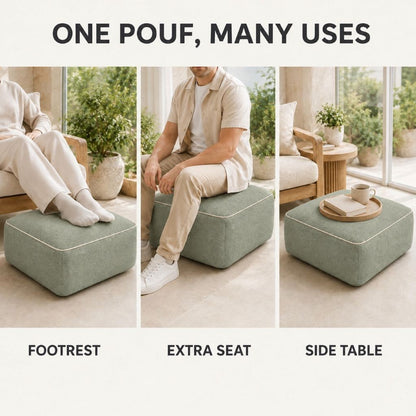 Close-up of textured water resistant polyester cover on the square pouf