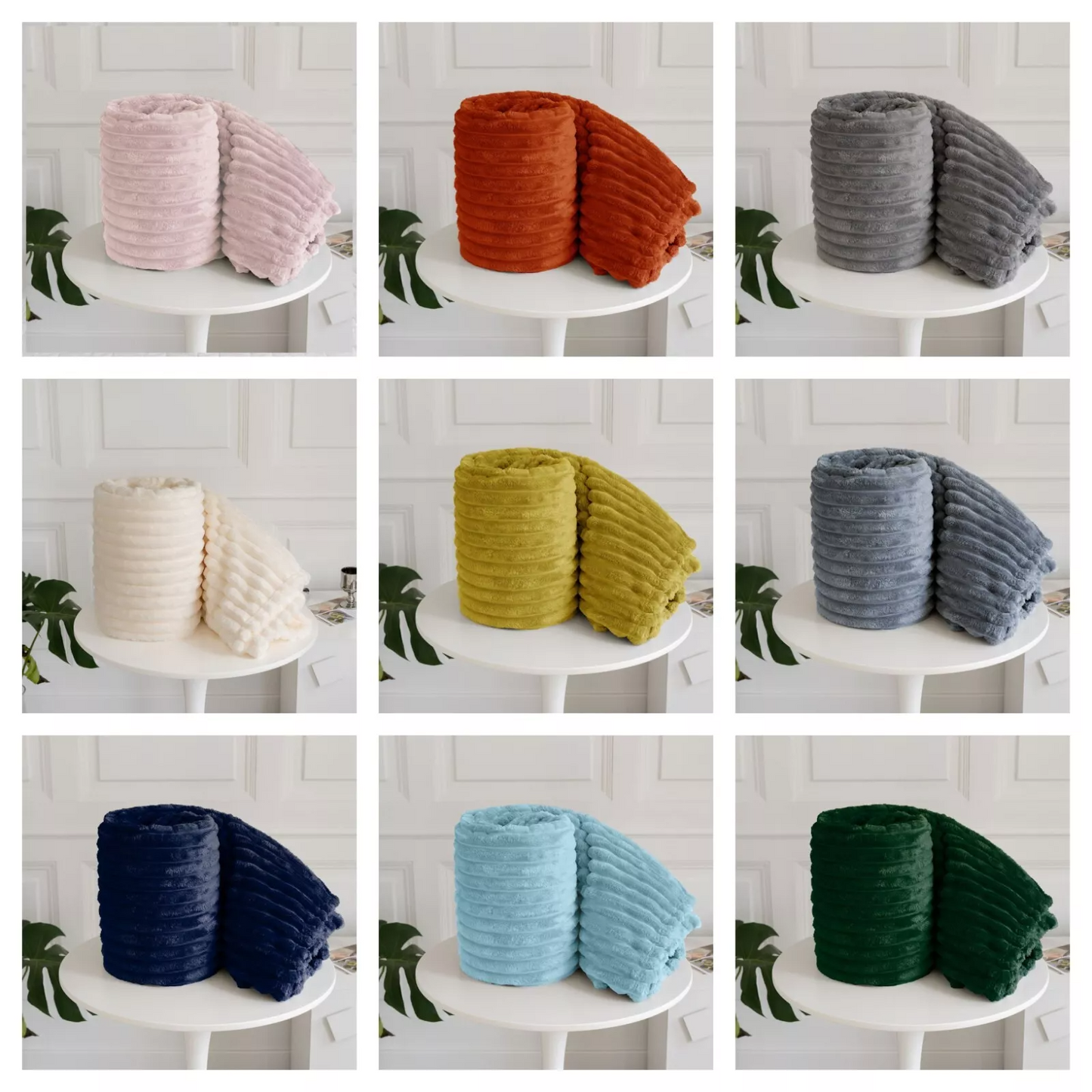 Ribbed Throws Fleece Blanket Chunky Cord Faux Fur Large Size Sofa Bed Corded