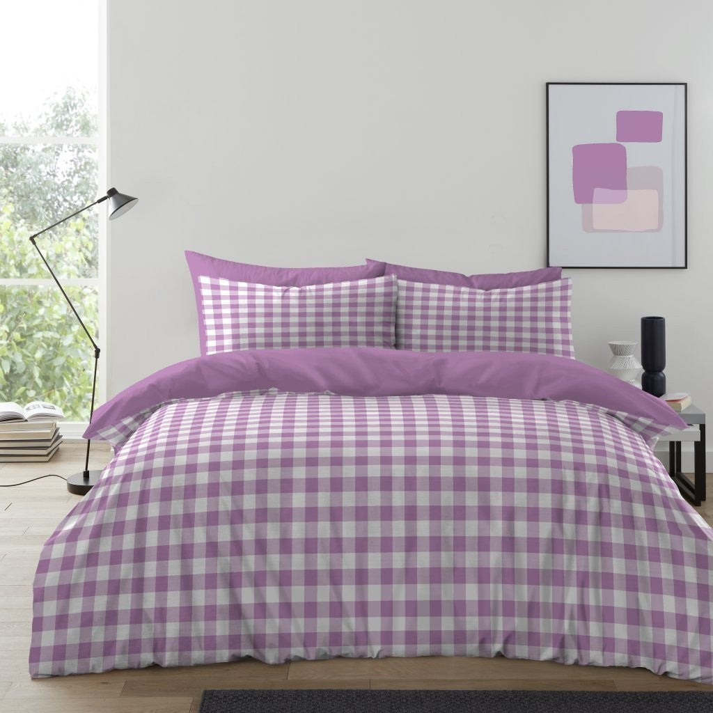 Gingham Moor Duvet Cover Set with Pillowcases, Soft Macrofibre Bedding Set