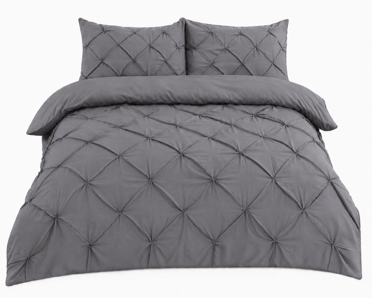 Pintuck duvet set styled as a housewarming gift