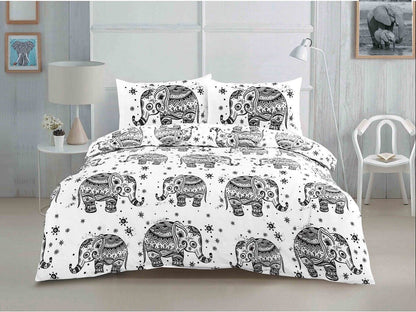Jasmin & Elephant Duvet Cover Set With Pillowcases Quilt Bedding Sets All Sizes