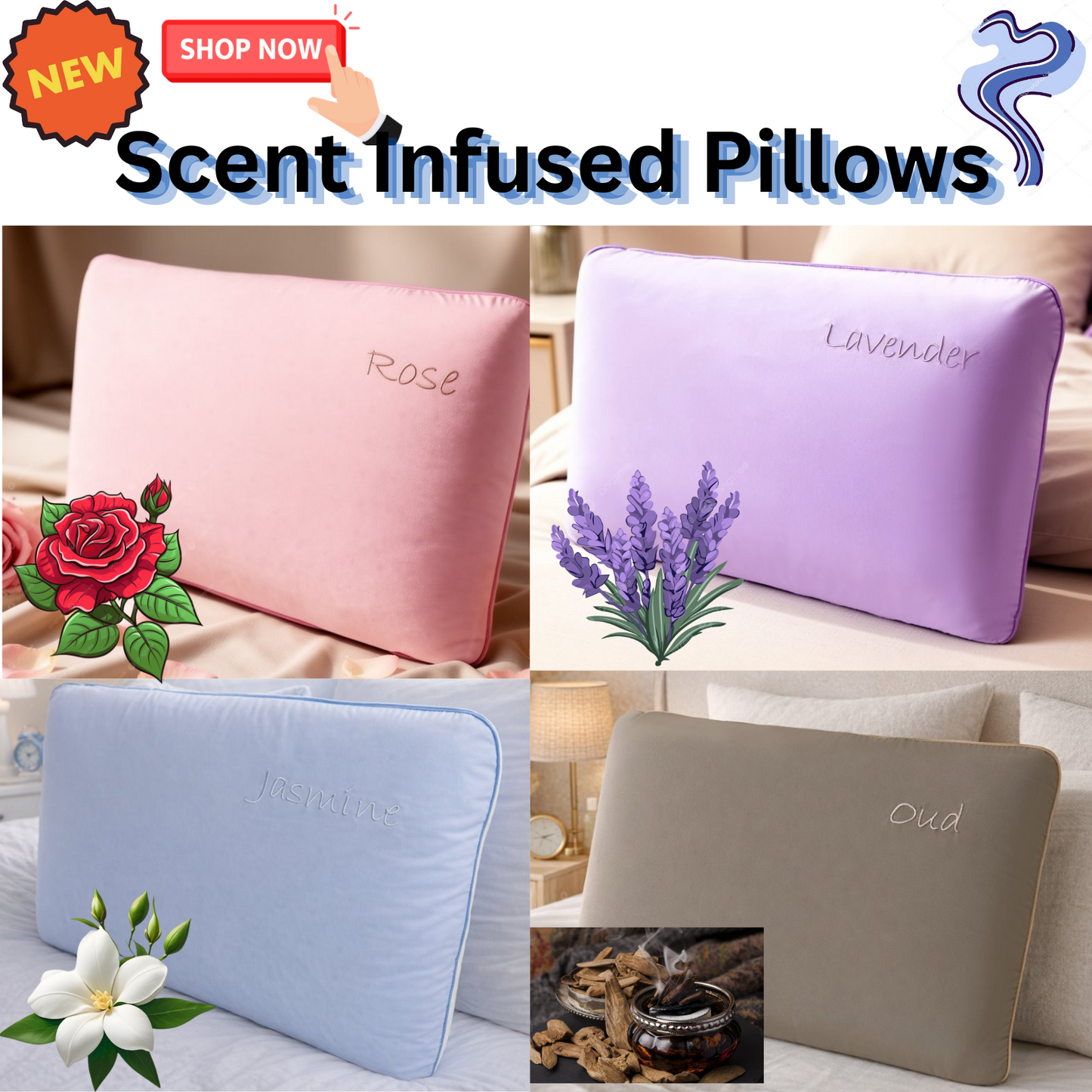 Scented Memory Foam Orthopaedic Pillow Neck Back Support Rose Oud Lavender