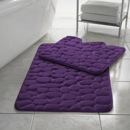 2 Piece Pabble Bath Mat Set Memory Foam Non Slip Rubber Pedestal Toilet Bathroom
