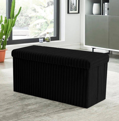 Ribbed Storage Box Large Capacity Ottoman Multi-Purpose Seat Foot Stool Toys Box