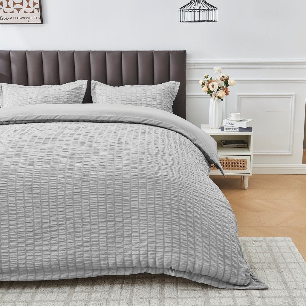 Seersucker Duvet Cover Set Soft Breathable Bedding Quilt Cover Pillowcase