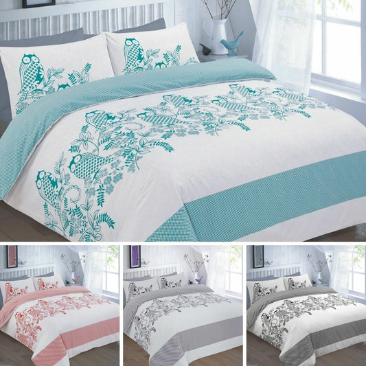 Owls Print Quilt Duvet Cover Set With Pillow Case single double Super King Size