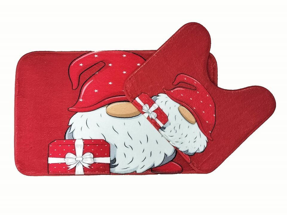 XMAS MEMORY FOAM BATH MAT NONSLIP 2PC BATHROOM PEDESTAL MAT SET