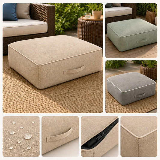 Nimora Home inflatable square pouf footstool with textured woven-effect cover