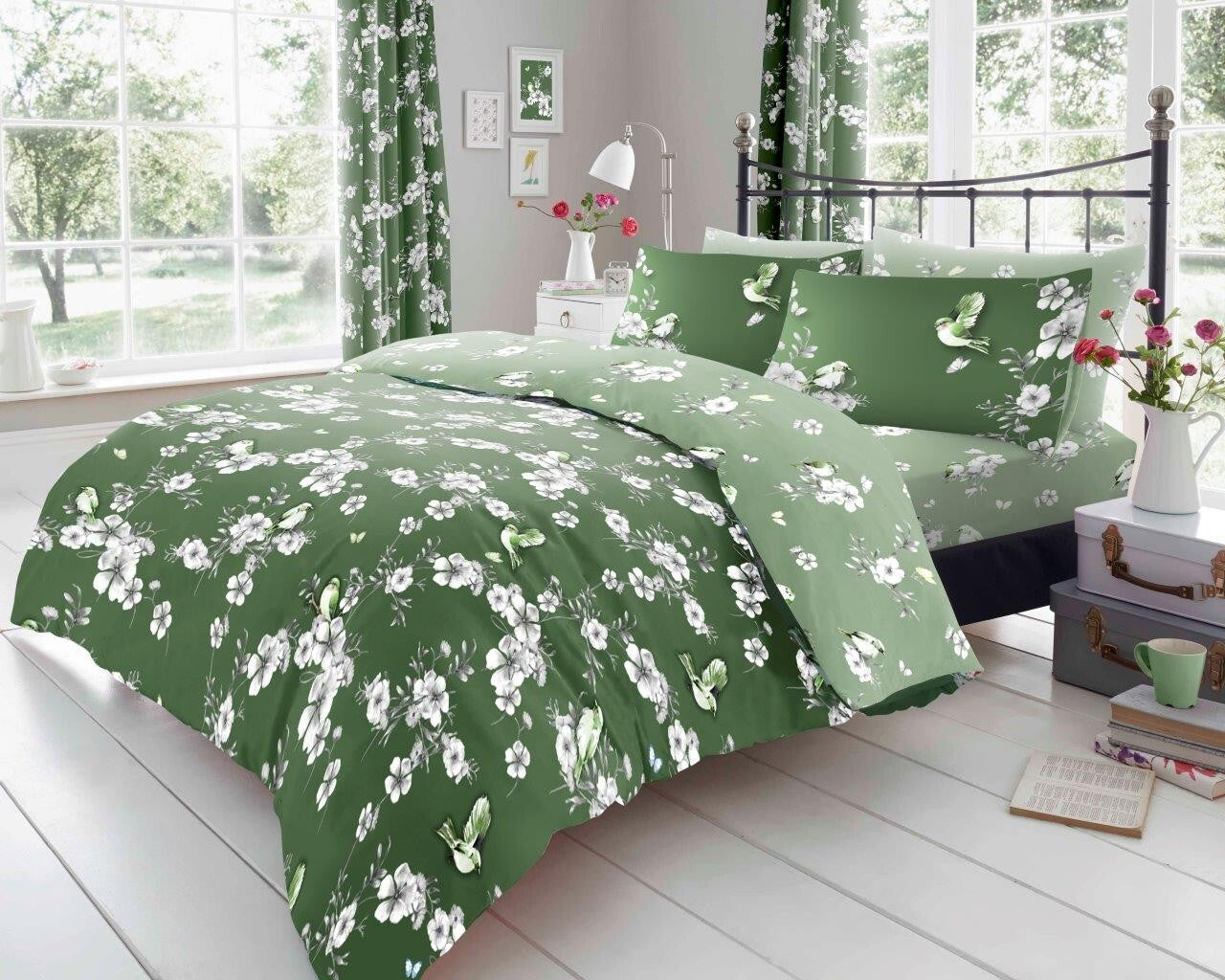 Birdie Blossom Floral Duvet Cover Easy Care Bed Linen All Year Round Bedding Set