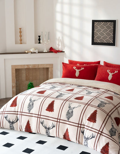 Stag Teddy Fleece Duvet Quilt Cover + Pillowcases Christmas Bedding Sets & Throw